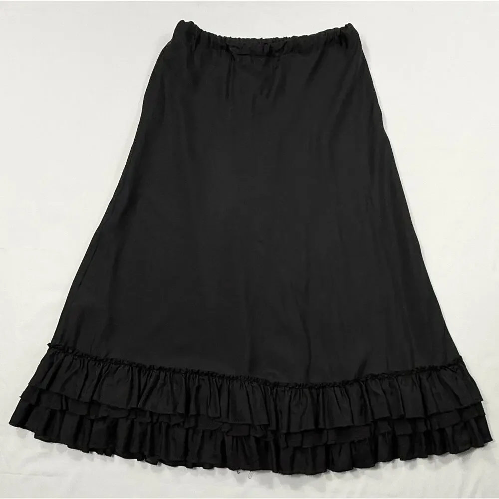 Pure DKNY Black 1990s Skirt, 100% silk Elasticated Waist Sz 6 ruffle hem